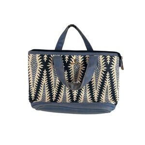 Spartina 449 Insulated Lunch Tote Bag Blue Cream Botanical Canvas Womens